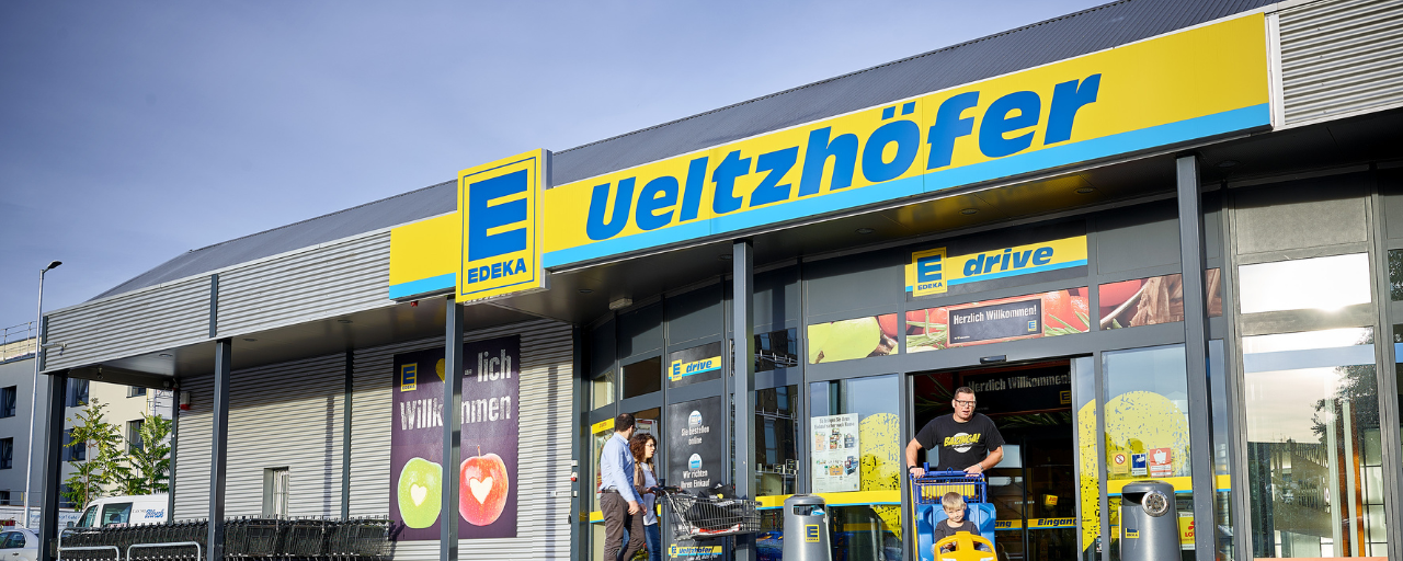 Haupteingang des Lebensmittelhandels EDEKA Ueltzhöfer aus Suedbahnhof