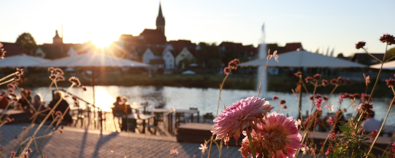 Sonnenuntergang am Wasser in der Stadt Eppingen.