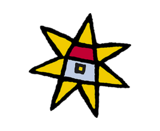 Das Logo ist ein selbst gezeichneter, gelber Stern mit einem Haus in der Mitte.